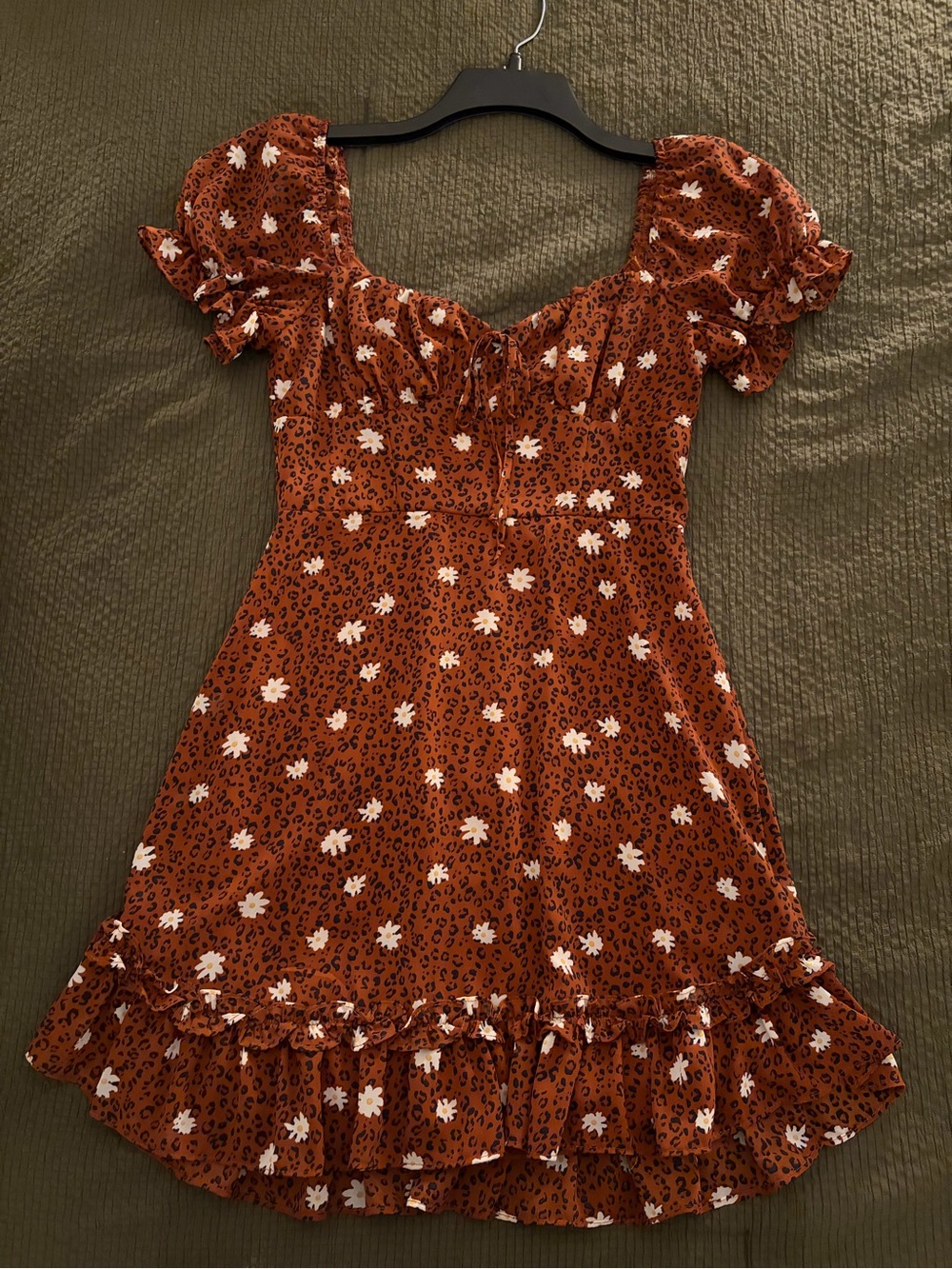 B. Smart Rust-Orange Floral & Leopard Print Dress